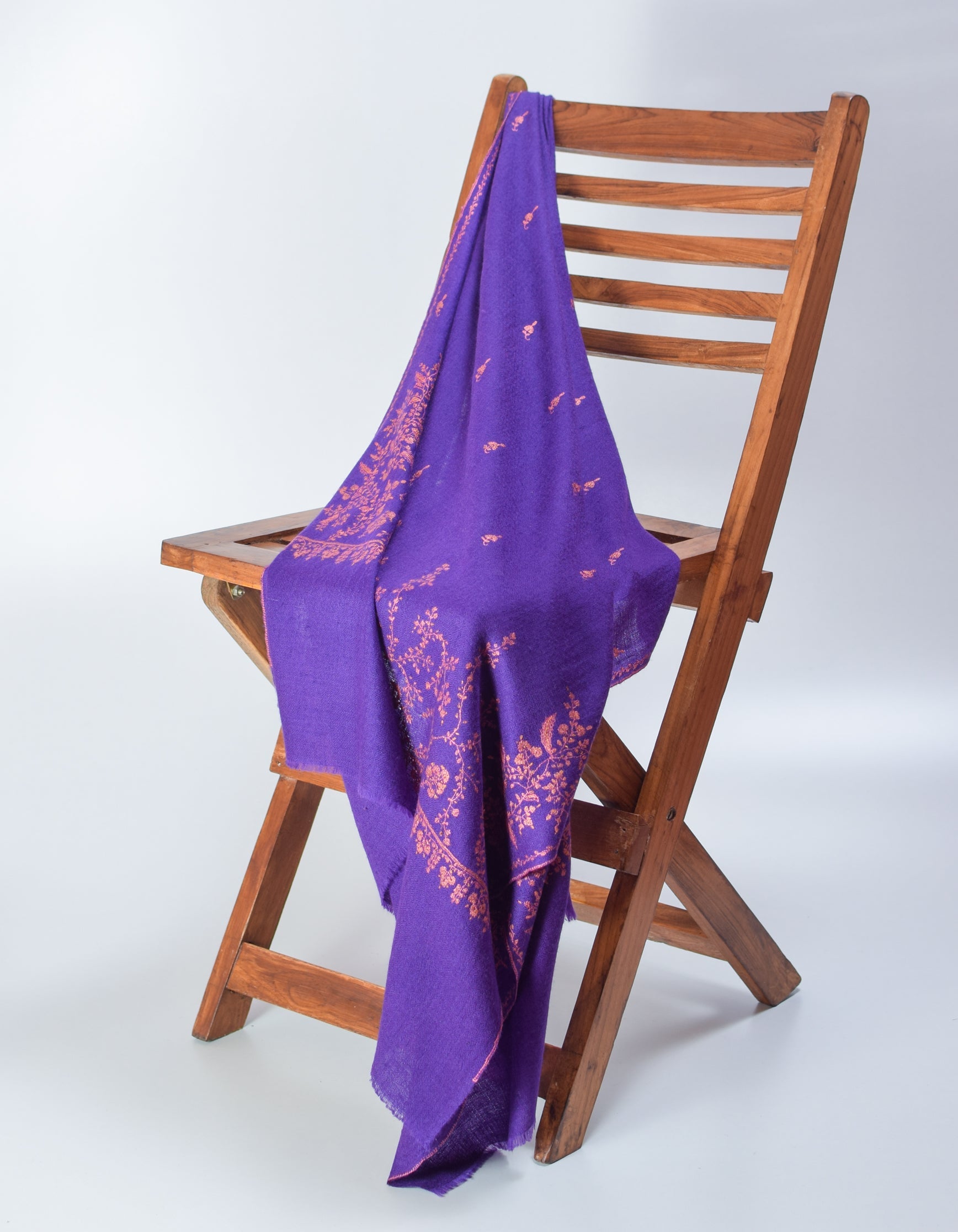 Regal Purple Handwoven Sozni Border Embroidered Cashmere Pashmina Stole