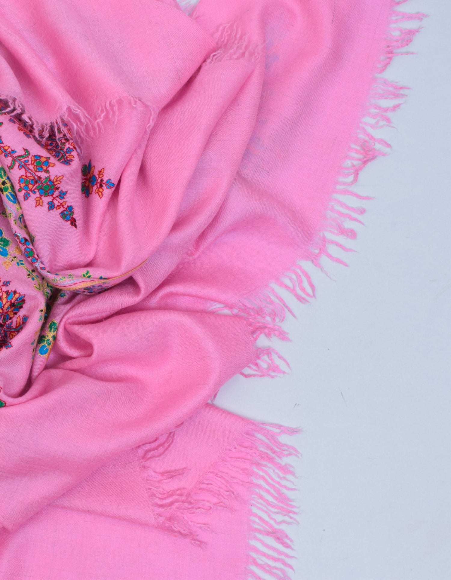 Baby Pink Handwoven Sozni Floral Embroidered Jamawar Pashmina Shawl