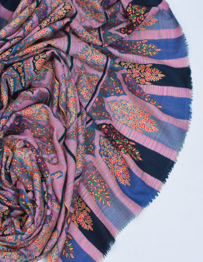 Arched Handwoven Kalamkari Jamawar Sozni Embroidered Pashmina Shawl