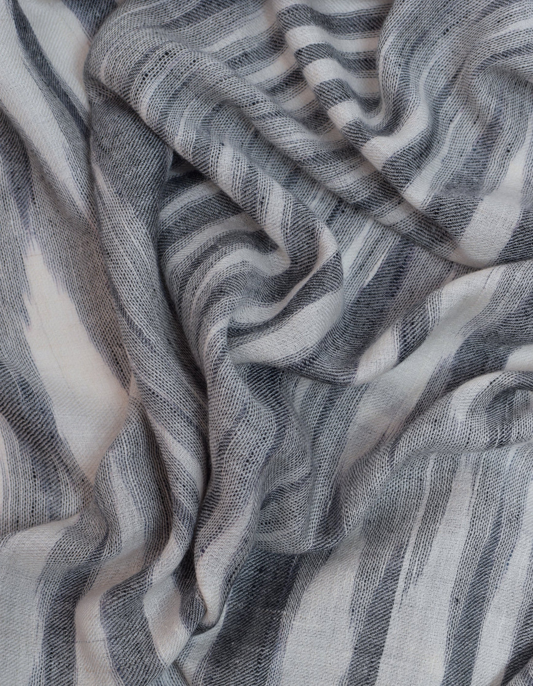 Modern Navy Cream Ikat Handwoven Cashmere Pashmina Stole