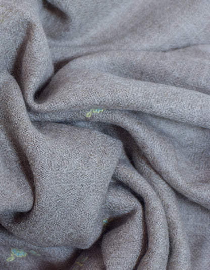 Pale Khaki Handwoven Sozni Embroidered Cashmere Pashmina Stole - Kashmir Box