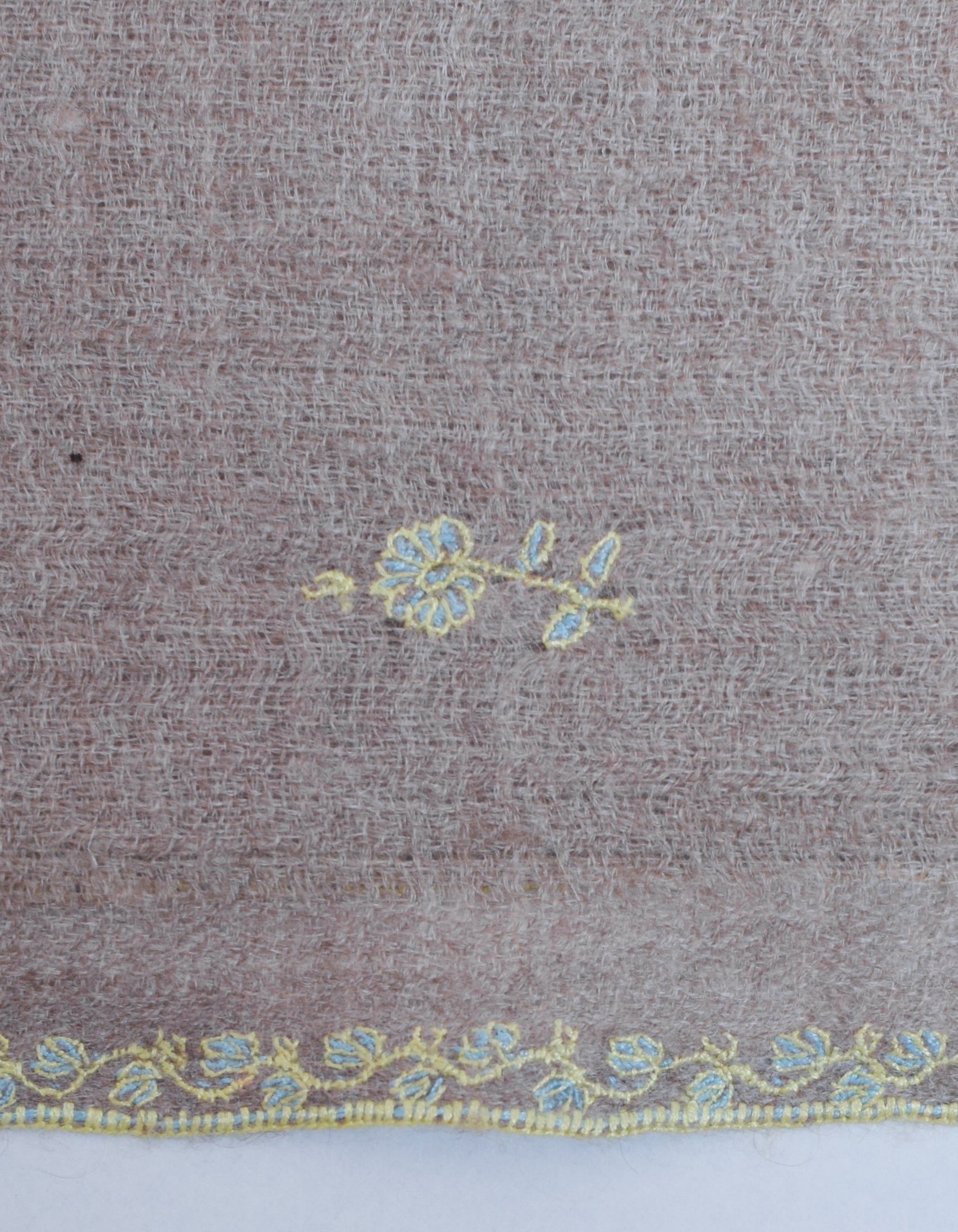 Pale Khaki Handwoven Sozni Embroidered Cashmere Pashmina Stole - Kashmir Box