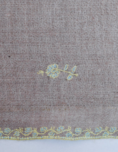 Pale Khaki Handwoven Sozni Embroidered Cashmere Pashmina Stole - Kashmir Box