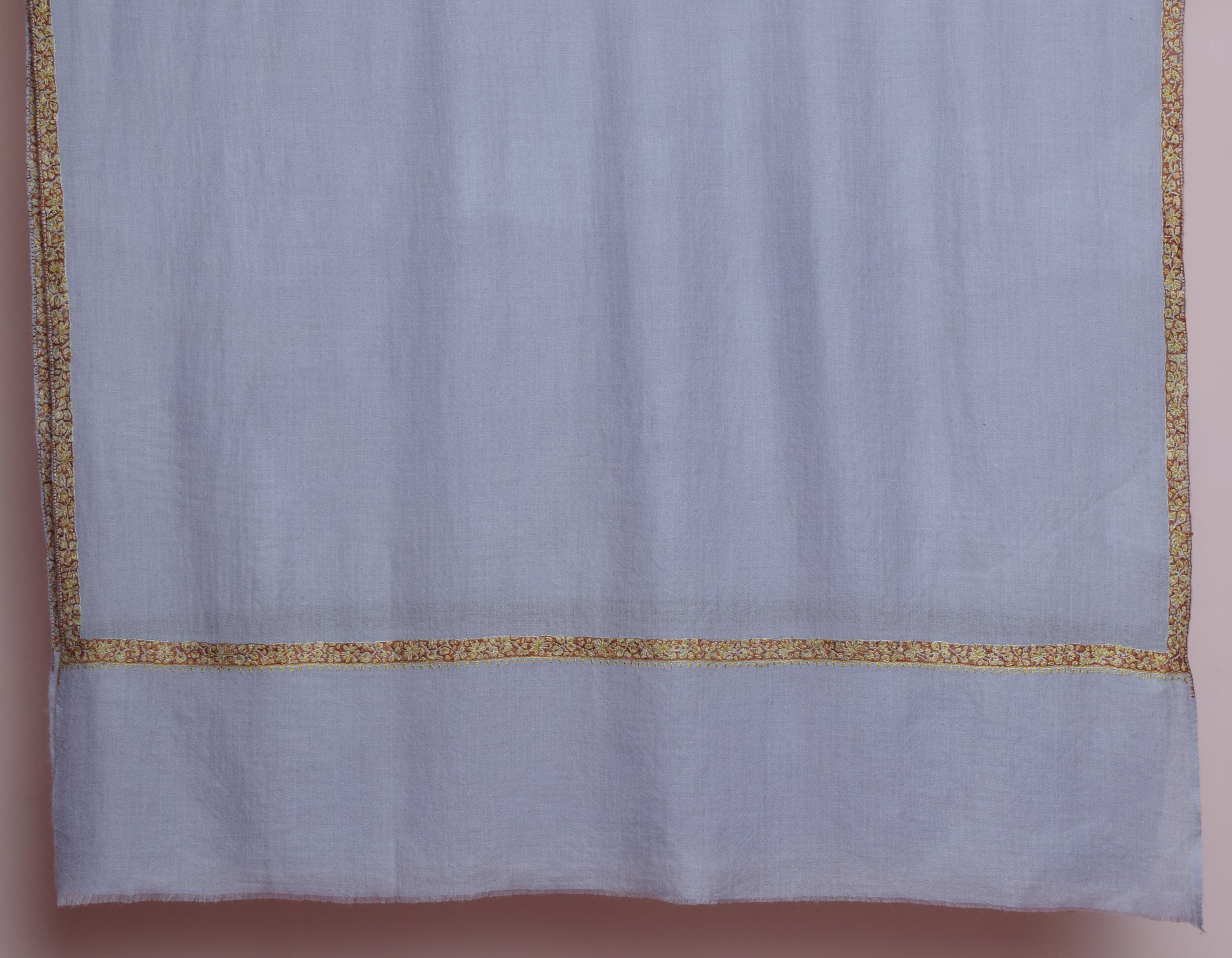 Cool Grey Handwoven Sozni Border Embroidered Cashmere Pashmina Shawl - Kashmir Box