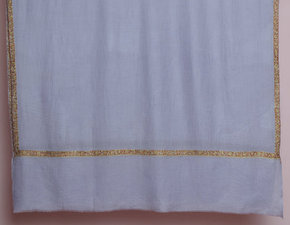 Cool Grey Handwoven Sozni Border Embroidered Cashmere Pashmina Shawl - Kashmir Box