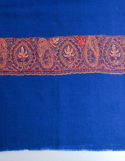 Royal Blue Handwoven Palla Embroidered Cashmere Pashmina Shawl - Kashmir Box