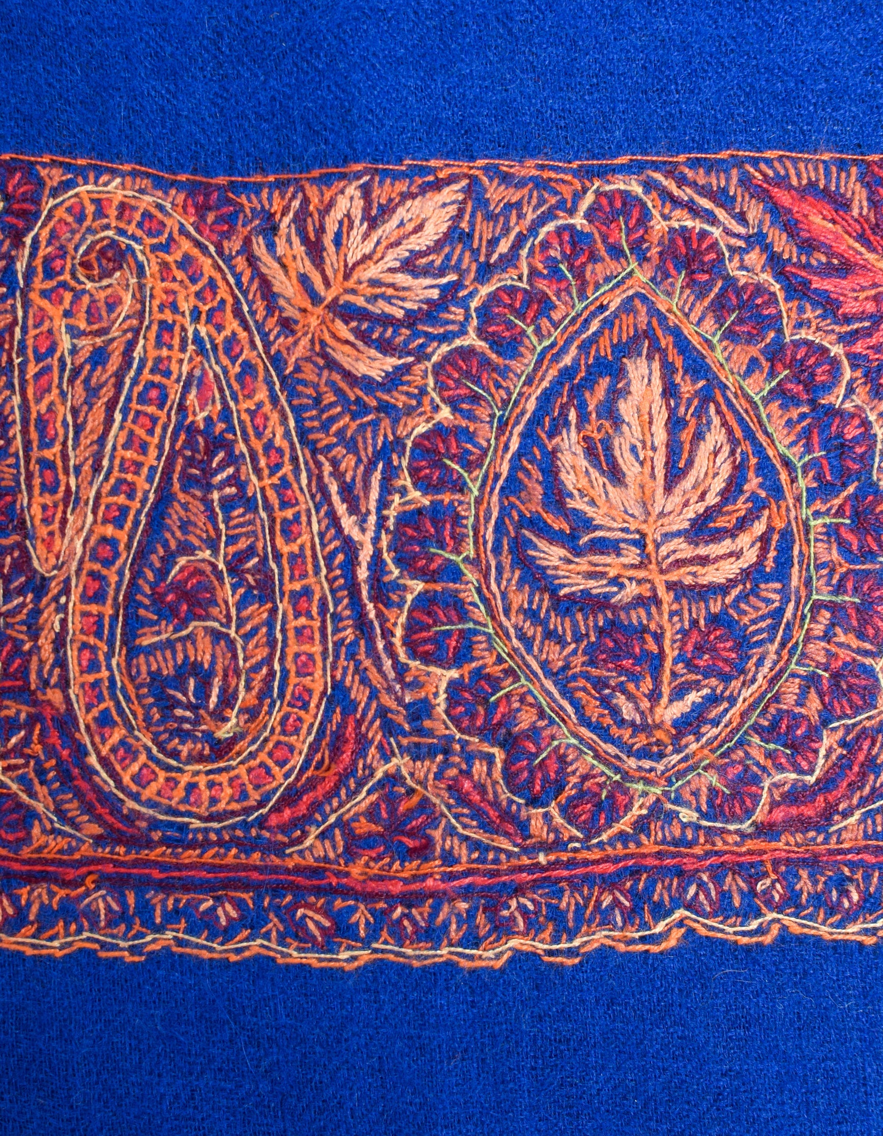 Royal Blue Handwoven Palla Embroidered Cashmere Pashmina Shawl - Kashmir Box