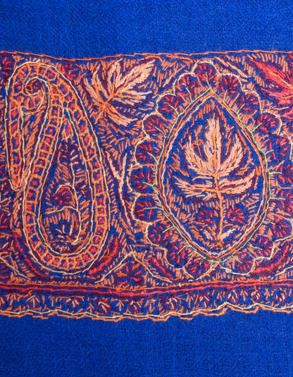 Royal Blue Handwoven Palla Embroidered Cashmere Pashmina Shawl - Kashmir Box