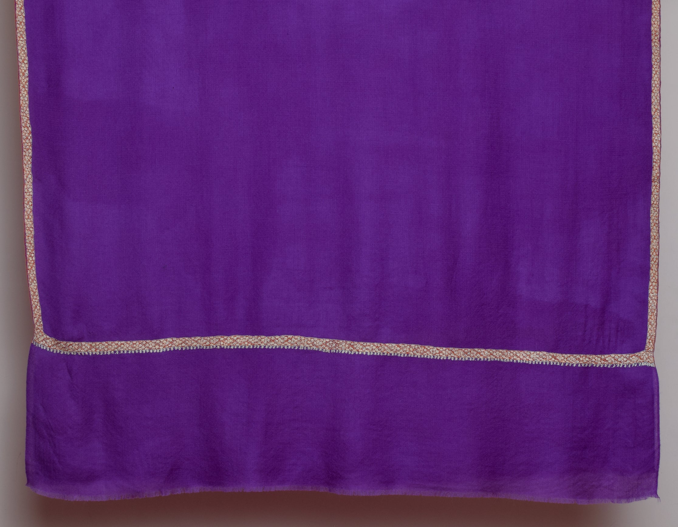 Royal Purple Handwoven Sozni Border Embroidered Cashmere Pashmina Shawl