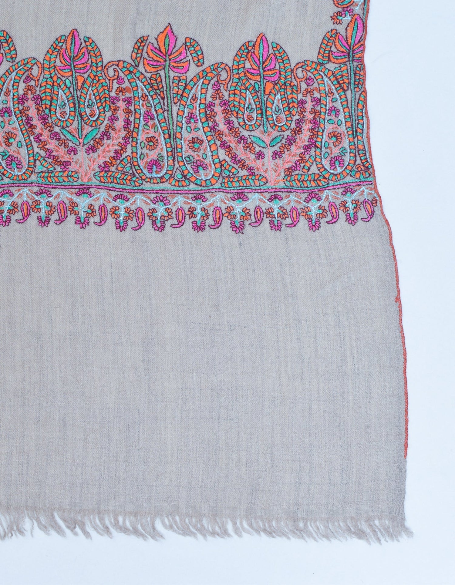 Handwoven Toosha Palladaar Sozni Paisley Embroidered Pashmina Stole