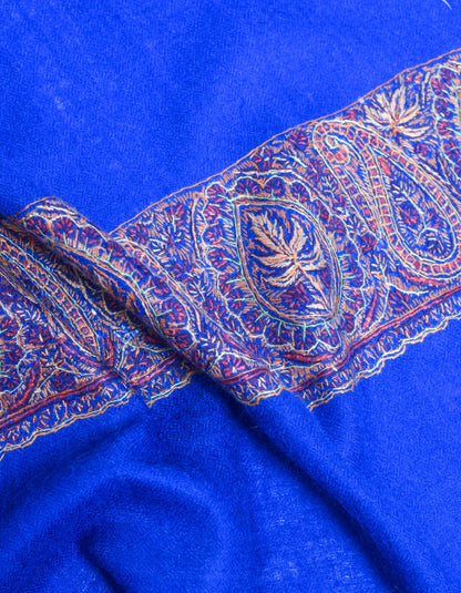 Royal Blue Handwoven Palla Embroidered Cashmere Pashmina Shawl - Kashmir Box