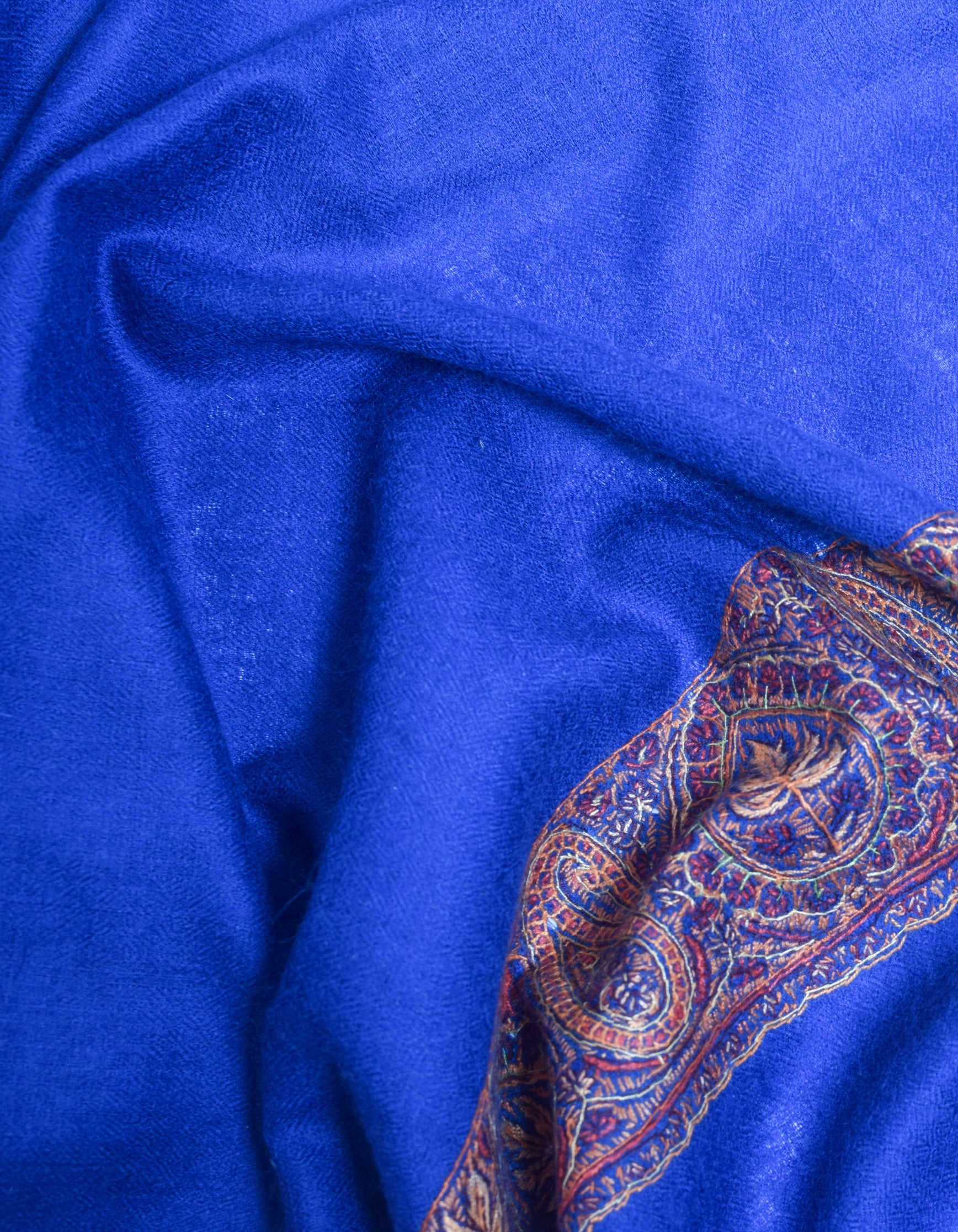 Royal Blue Handwoven Palla Embroidered Cashmere Pashmina Shawl - Kashmir Box