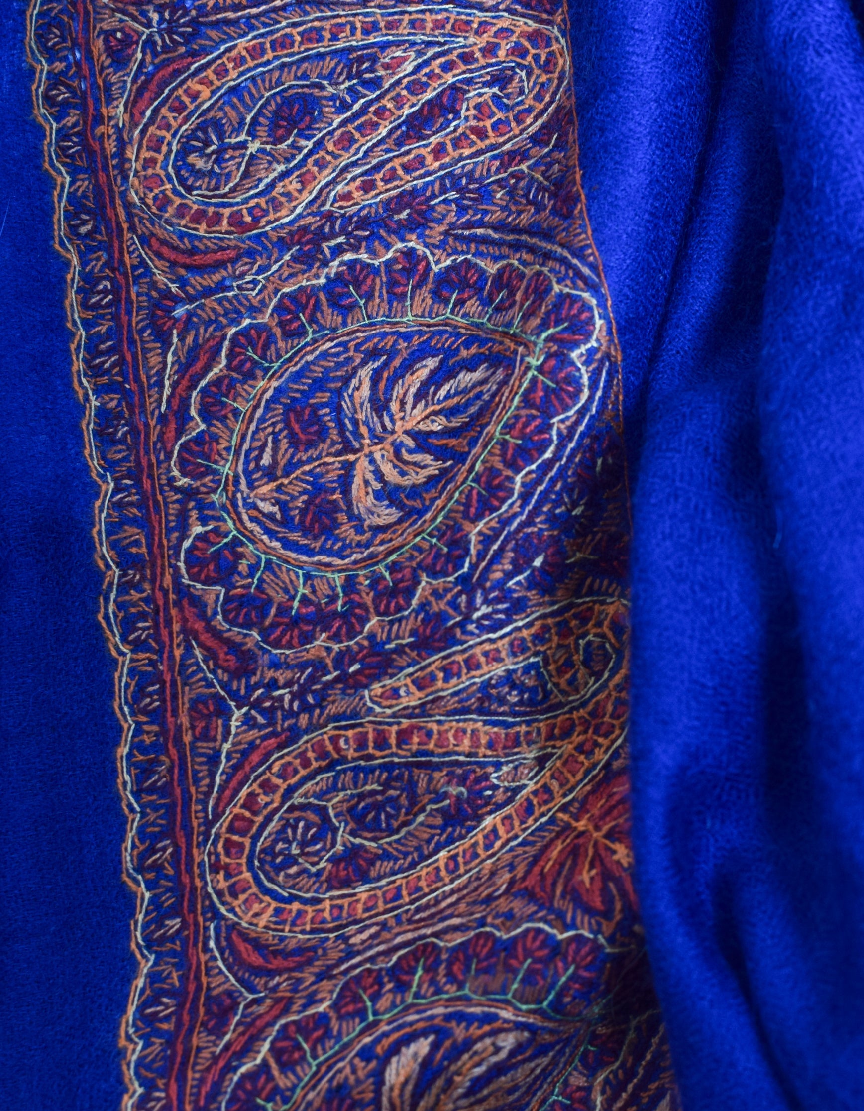 Royal Blue Handwoven Palla Embroidered Cashmere Pashmina Shawl - Kashmir Box