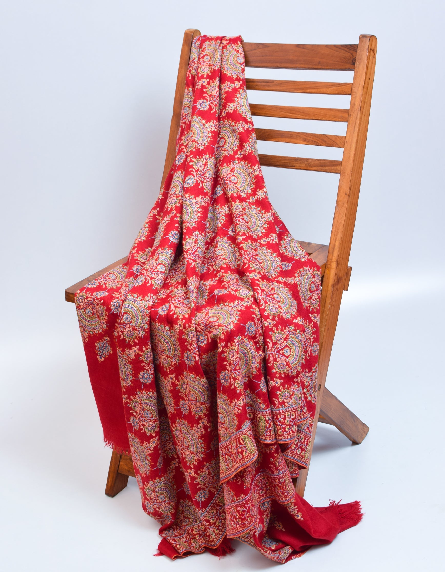 Red Handwoven Sozni Floral Embroidered Jamawar Pashmina Shawl