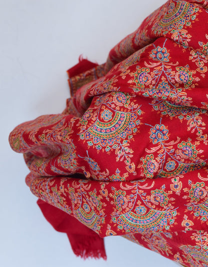 Red Handwoven Sozni Floral Embroidered Jamawar Pashmina Shawl