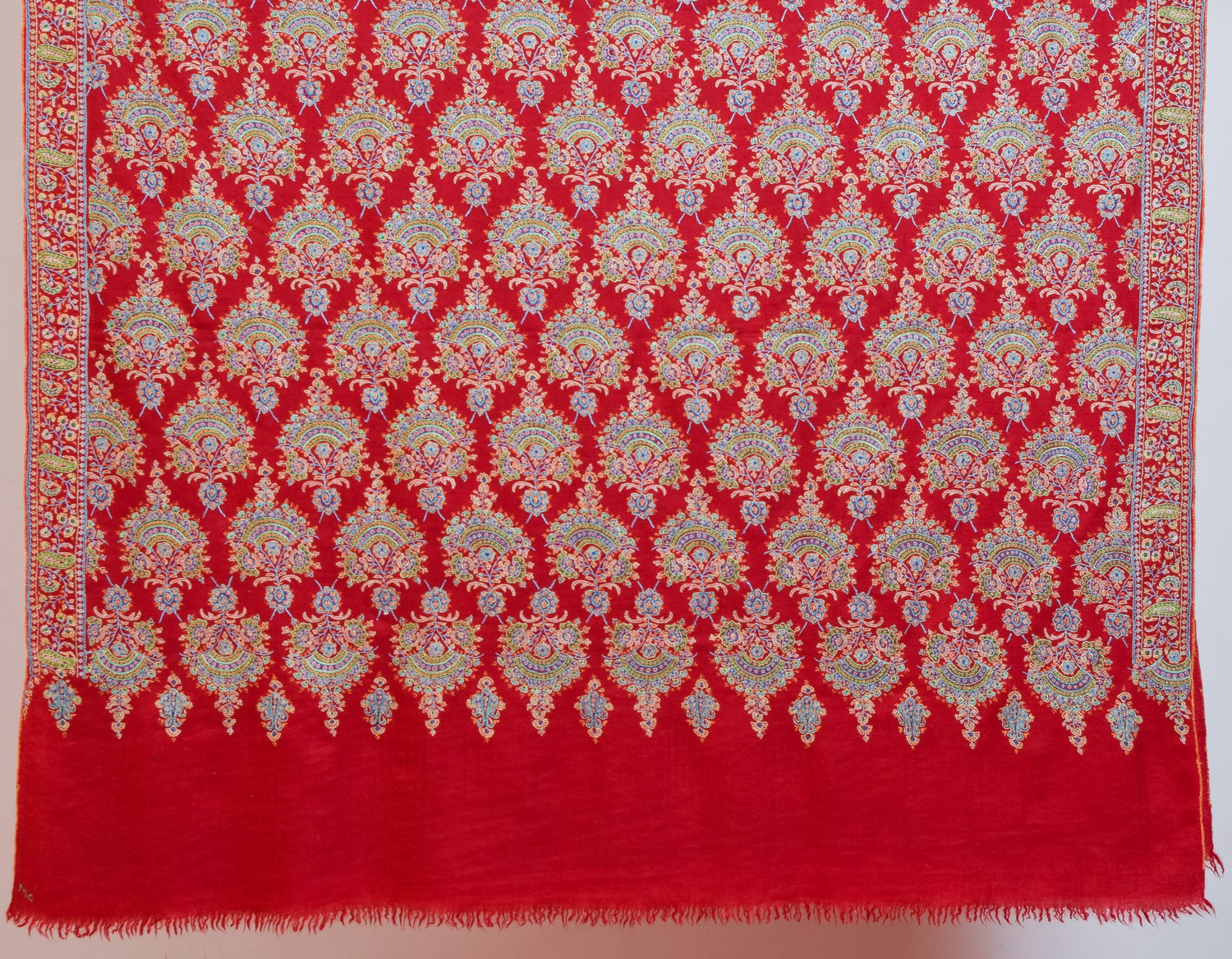 Red Handwoven Sozni Floral Embroidered Jamawar Pashmina Shawl