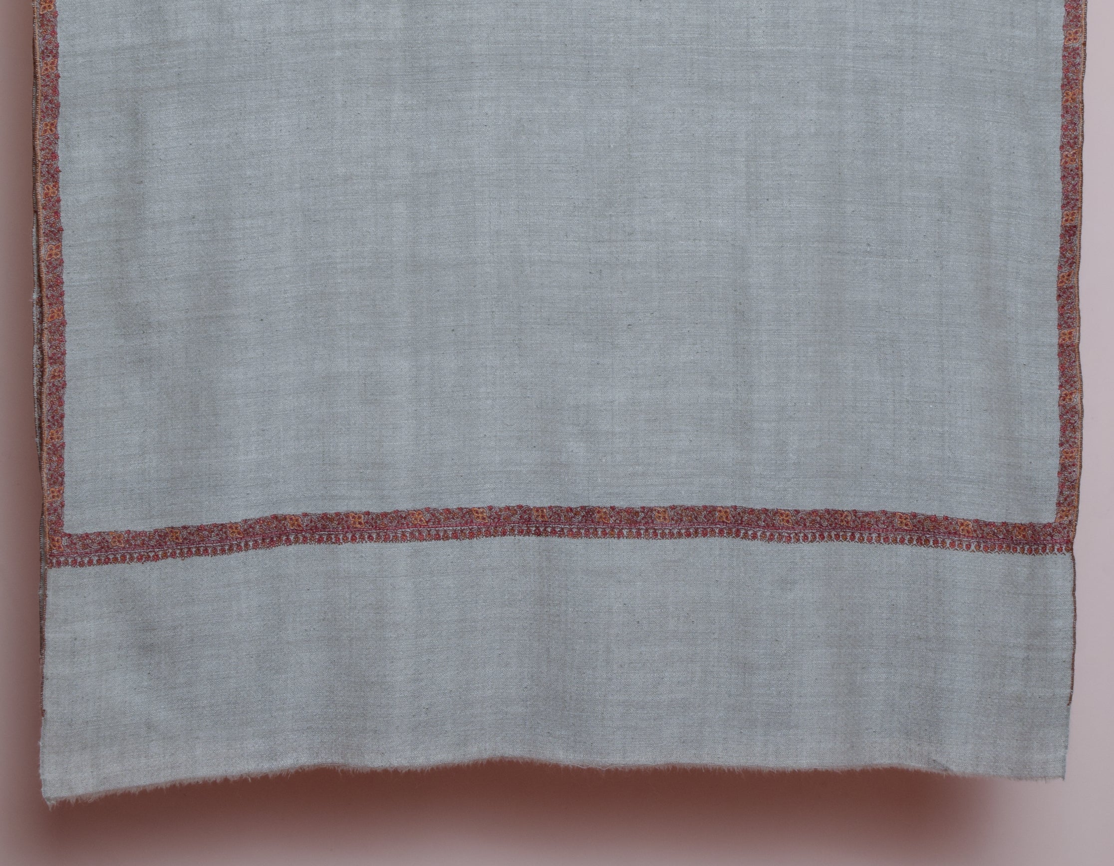 Pastel Grey Handwoven Sozni Embroidered Cashmere Pashmina Shawl