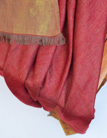 Maroon Gold Zari Handwoven Reversible Cashmere Pashmina Shawl