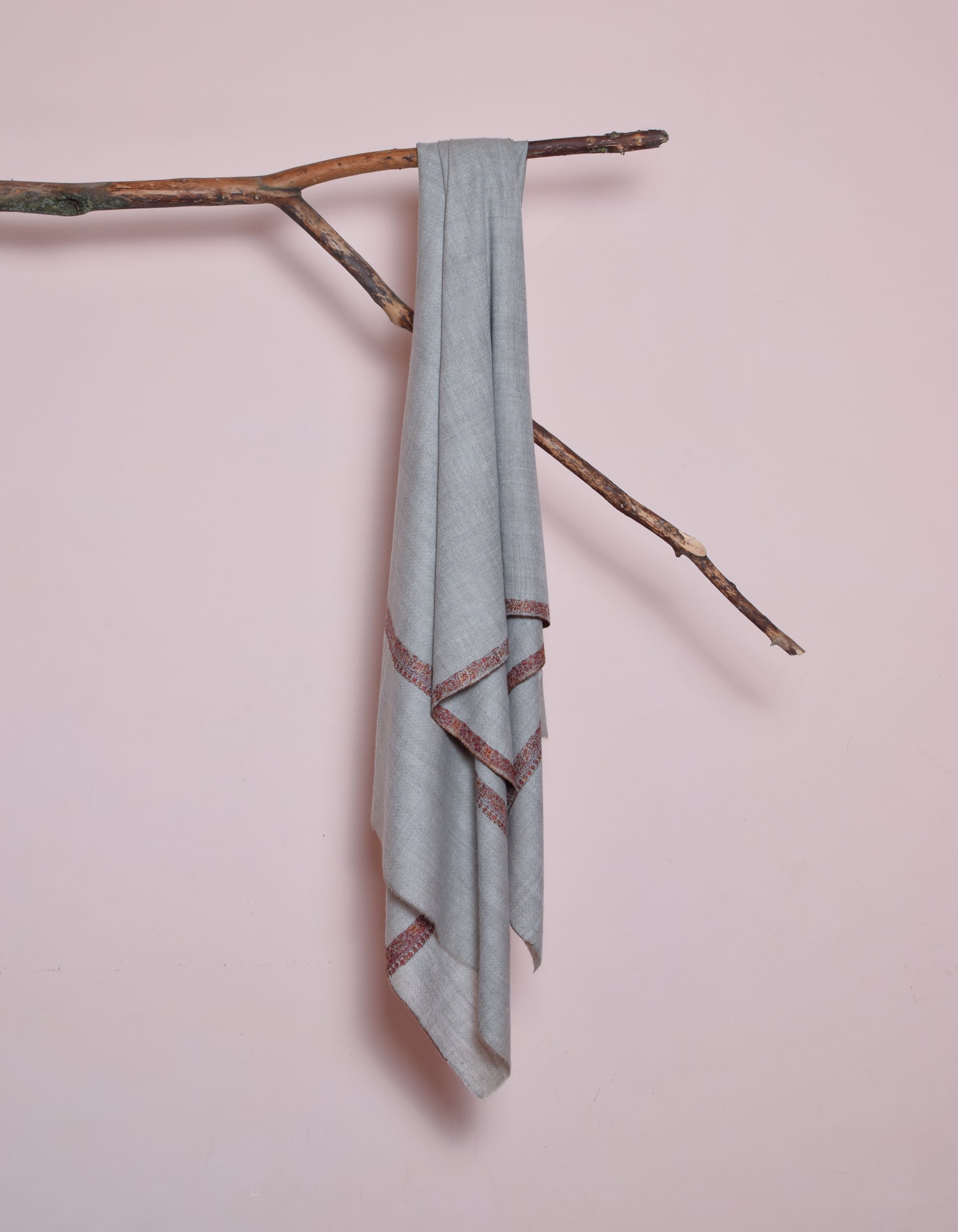 Pastel Grey Handwoven Sozni Embroidered Cashmere Pashmina Shawl