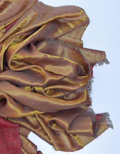 Maroon Gold Zari Handwoven Reversible Cashmere Pashmina Shawl - Kashmir Box