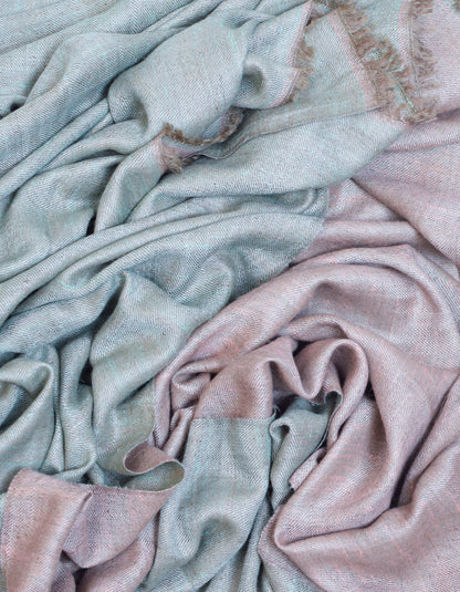 Rose Pink Silver Zari Handwoven Reversible Cashmere Pashmina Shawl - Kashmir Box