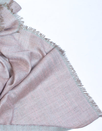 Rose Pink Silver Zari Handwoven Reversible Cashmere Pashmina Shawl - Kashmir Box