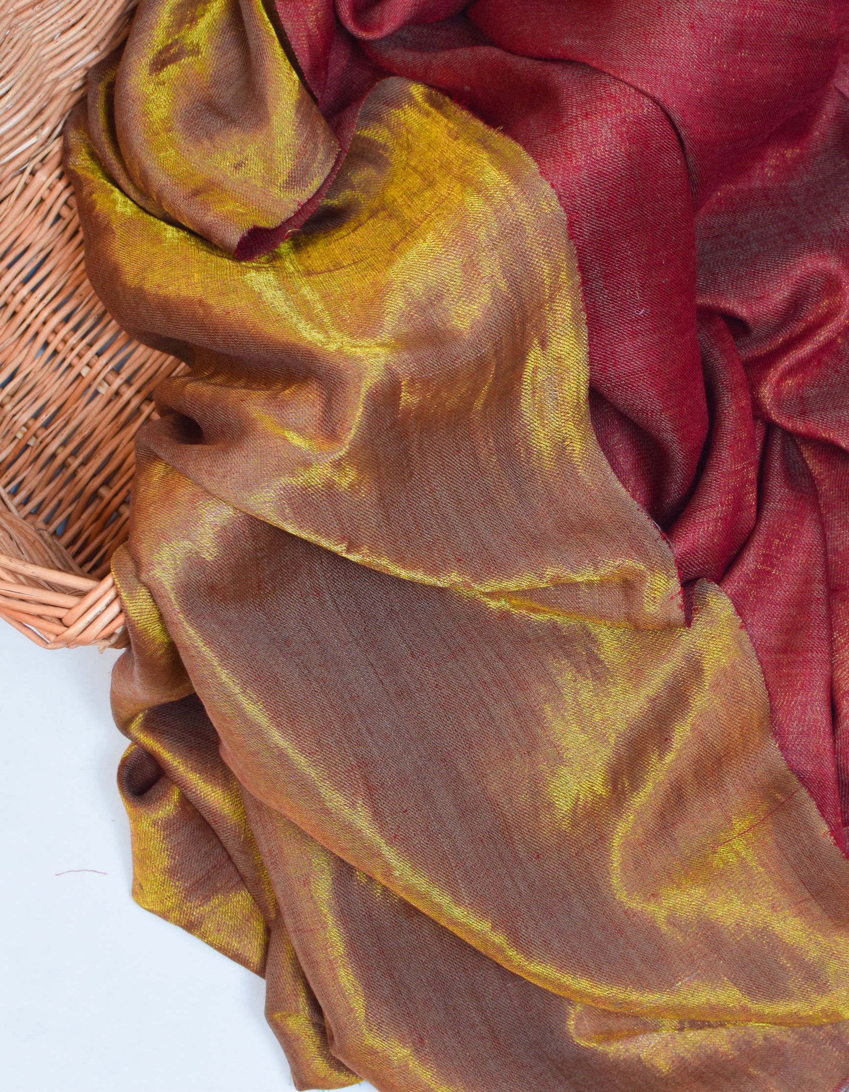 Maroon Gold Zari Handwoven Reversible Cashmere Pashmina Shawl - Kashmir Box