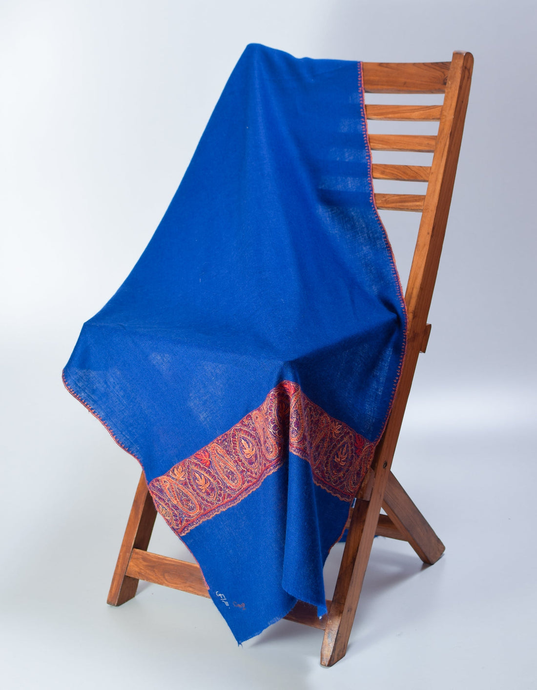 Royal Blue Handwoven Palla Embroidered Cashmere Pashmina Shawl