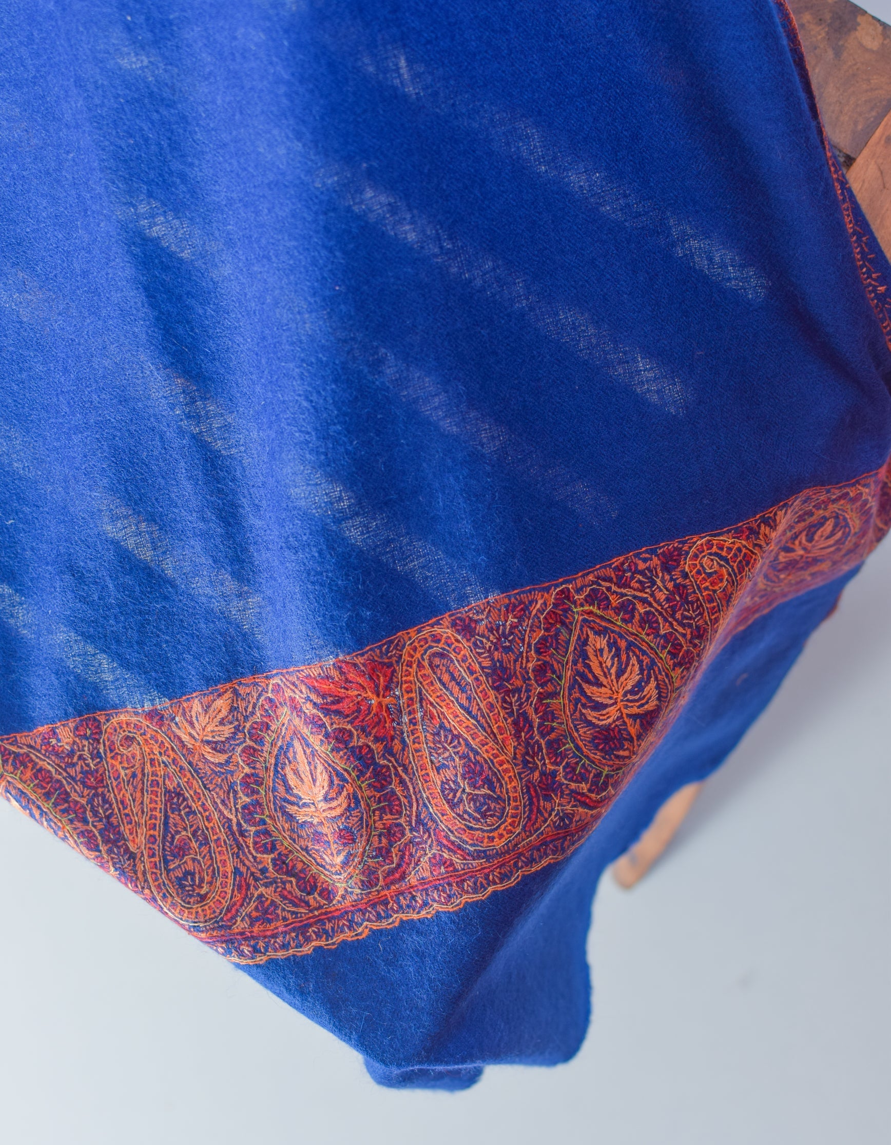 Royal Blue Handwoven Palla Embroidered Cashmere Pashmina Shawl - Kashmir Box