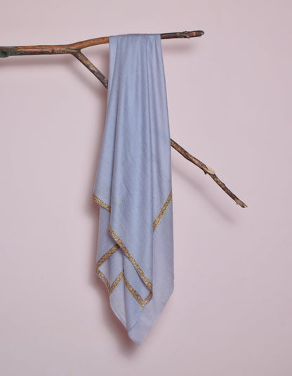 Cool Grey Handwoven Sozni Border Embroidered Cashmere Pashmina Shawl - Kashmir Box