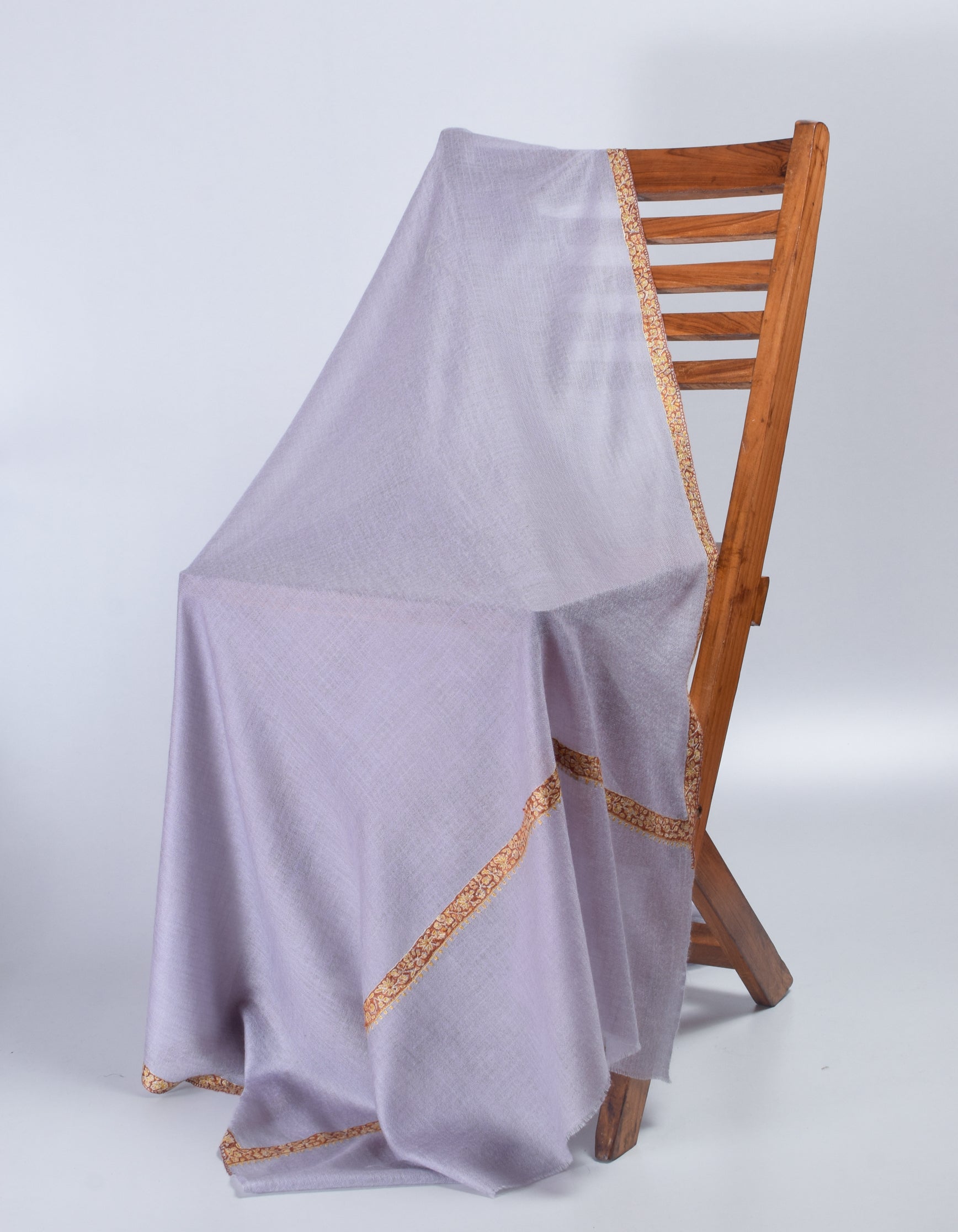 Cool Grey Handwoven Sozni Border Embroidered Cashmere Pashmina Shawl - Kashmir Box
