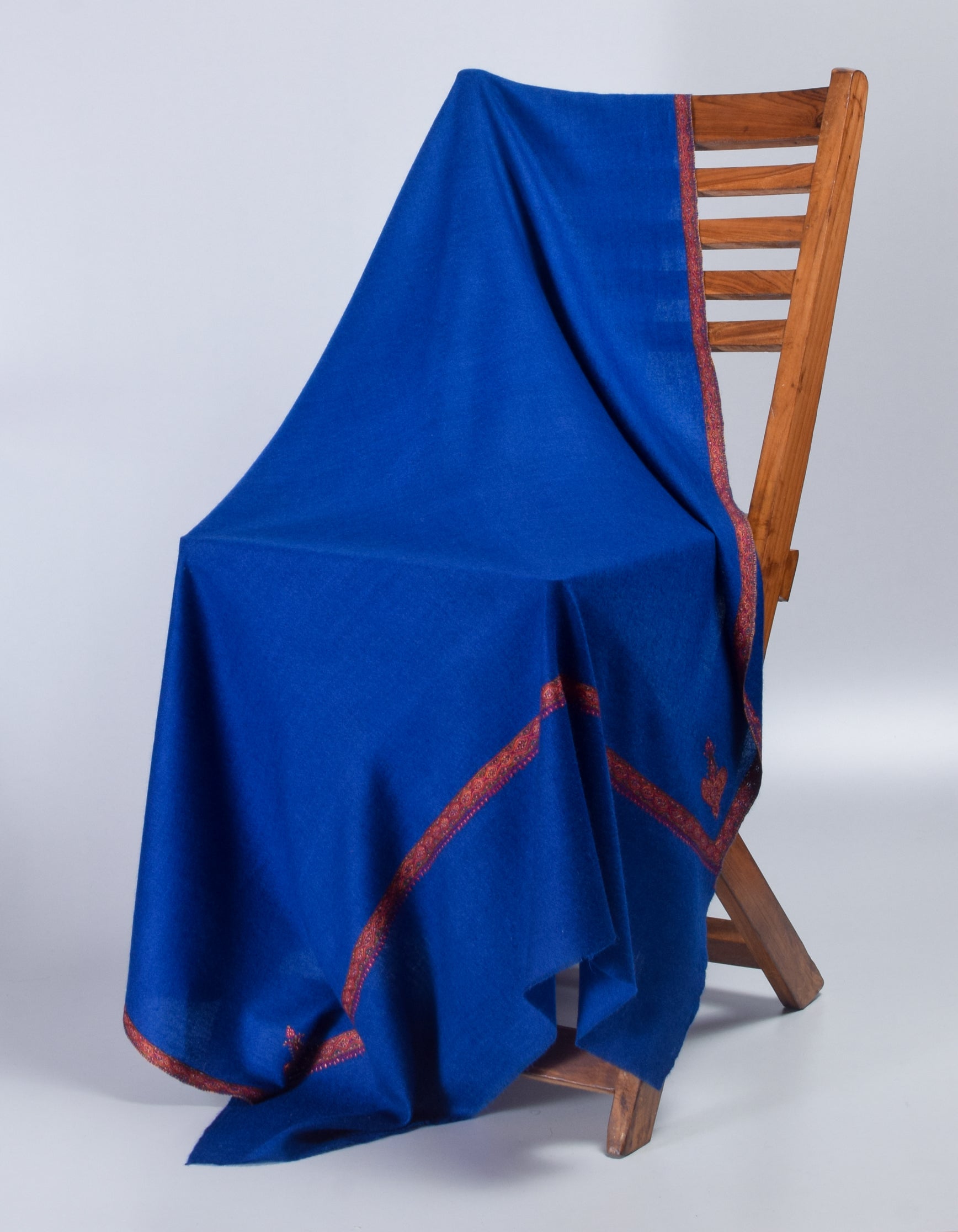 Royal Blue Handwoven Sozni Border Embroidered Cashmere Pashmina Shawl