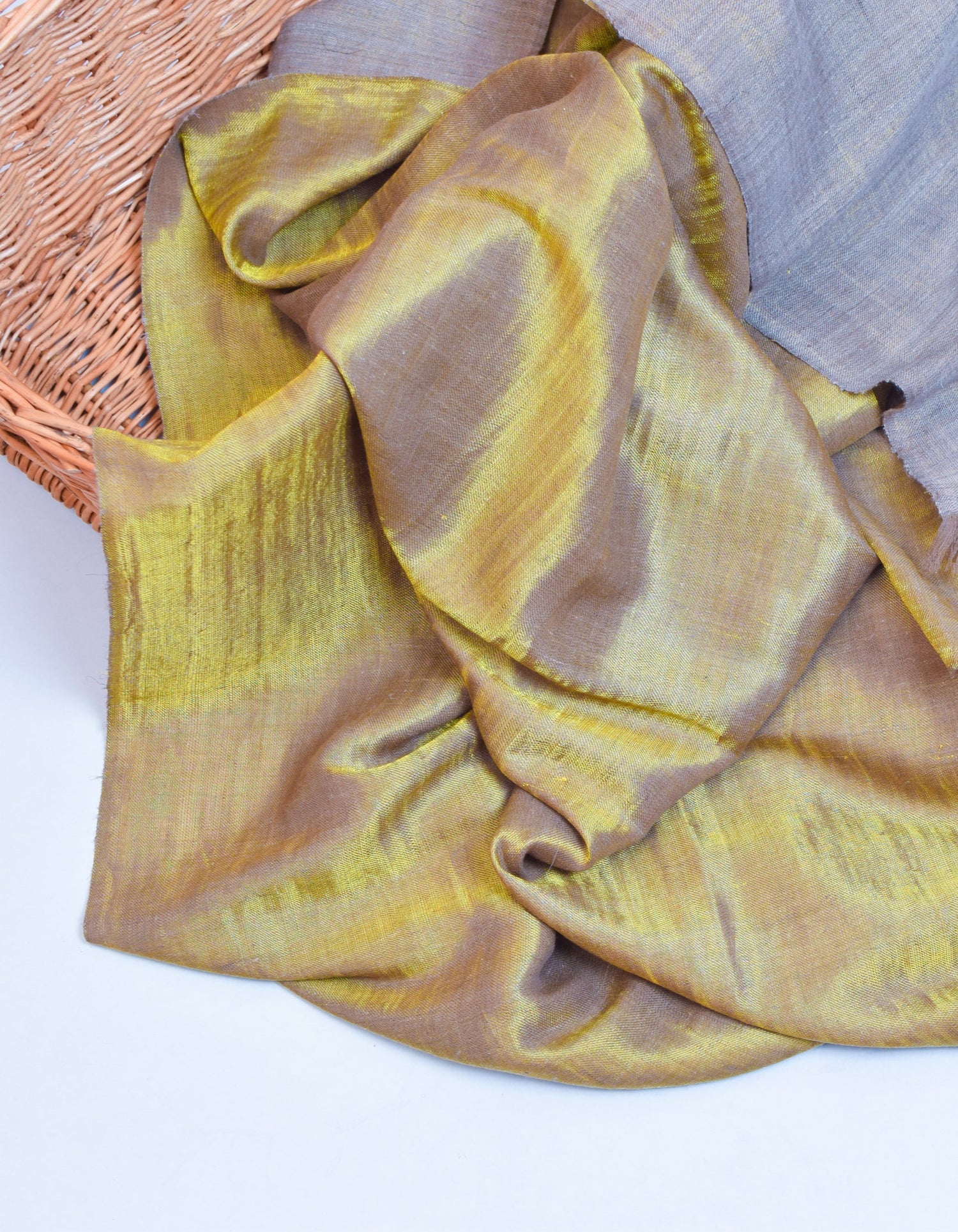 Khaki Gold Zari Handwoven Reversible Cashmere Pashmina Shawl