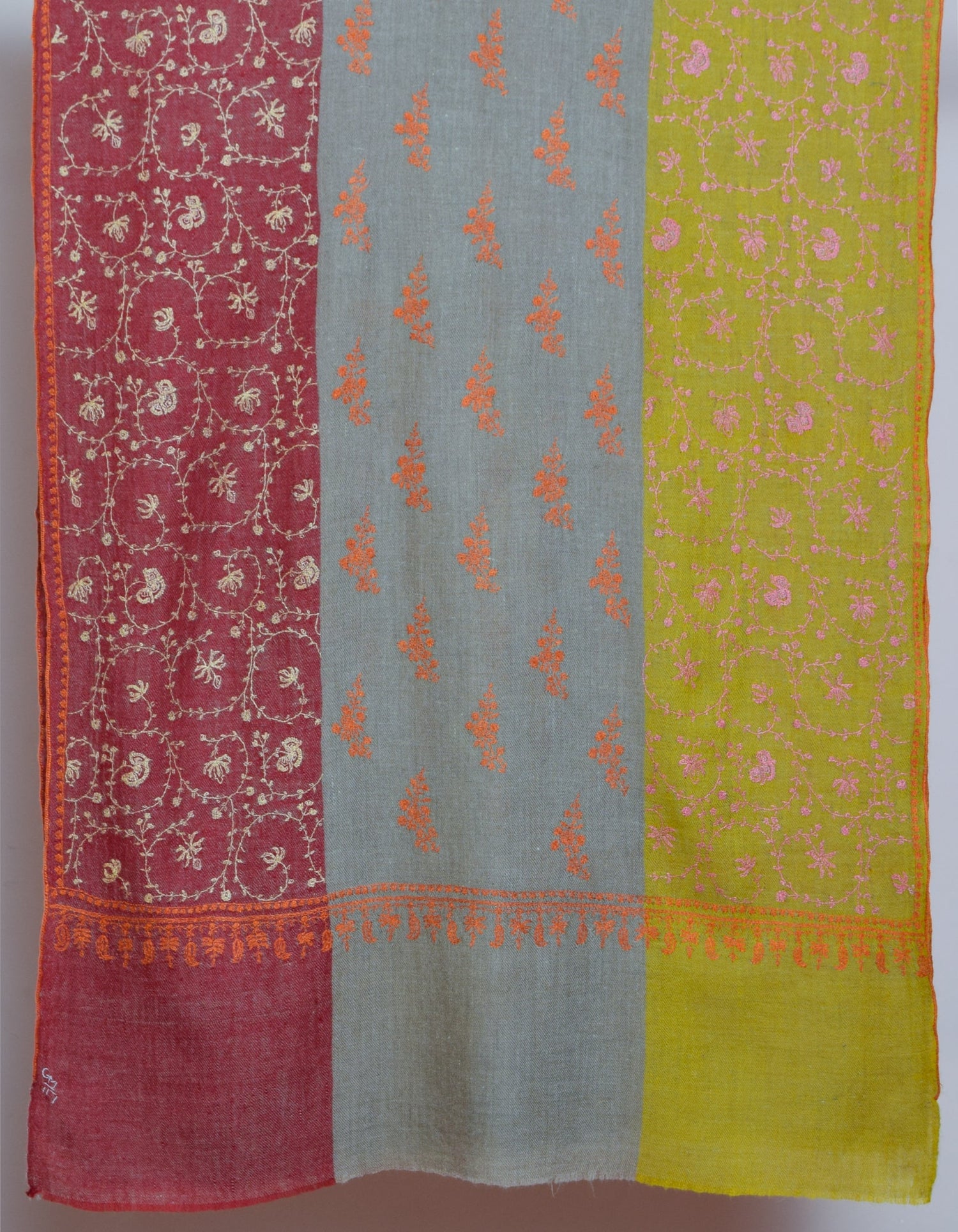 Multicolour Handwoven Floral Sozni Embroidered Cashmere Pashmina Stole