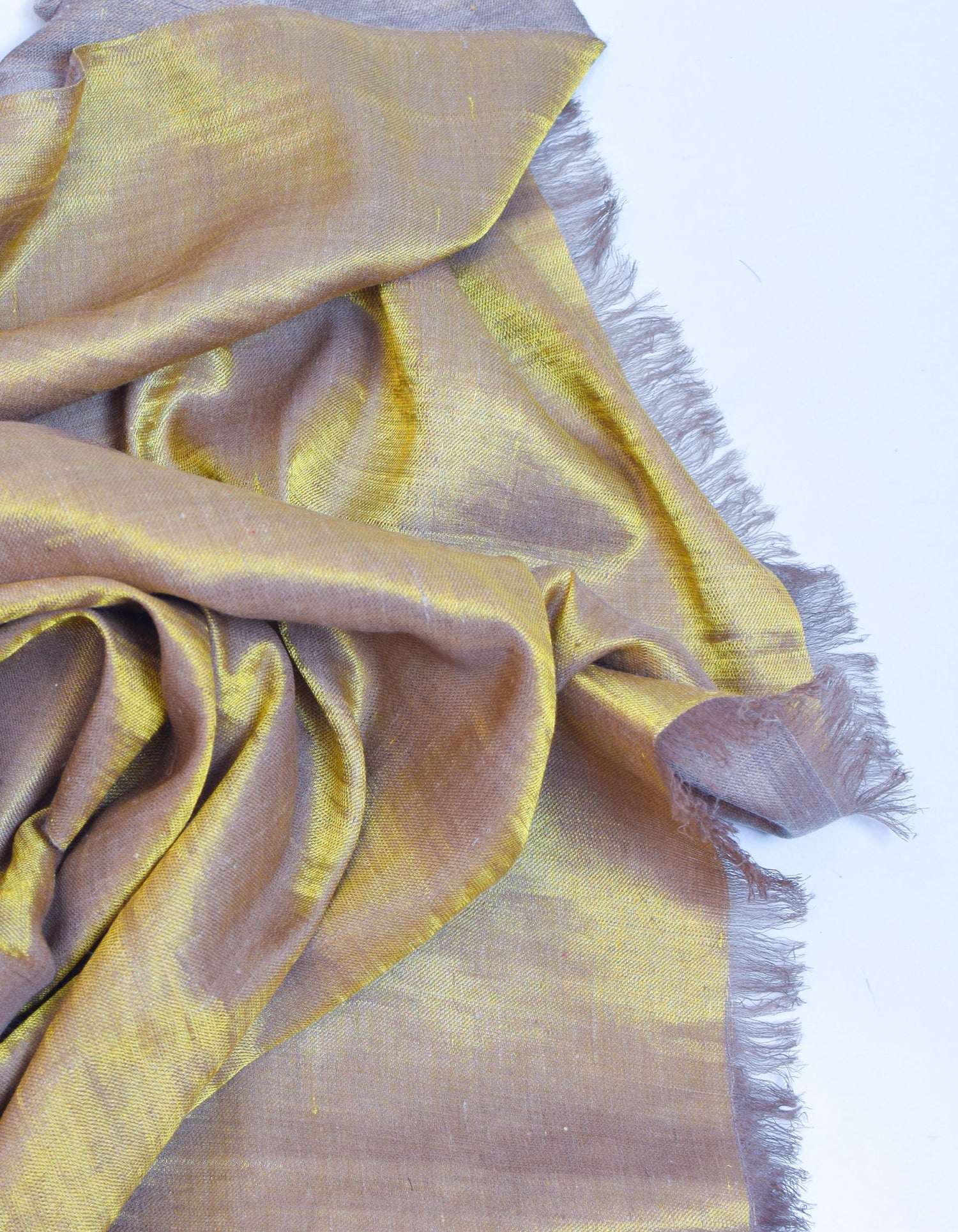 Khaki Gold Zari Handwoven Reversible Cashmere Pashmina Shawl