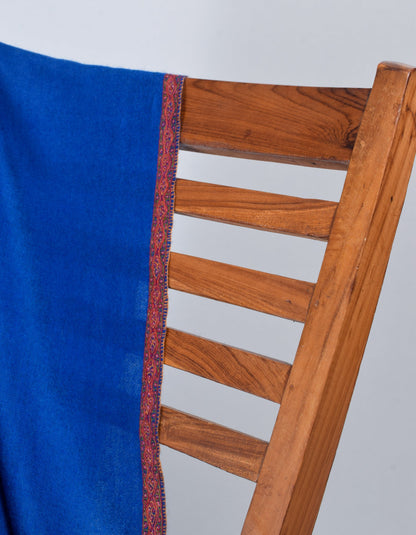 Royal Blue Handwoven Sozni Border Embroidered Cashmere Pashmina Shawl