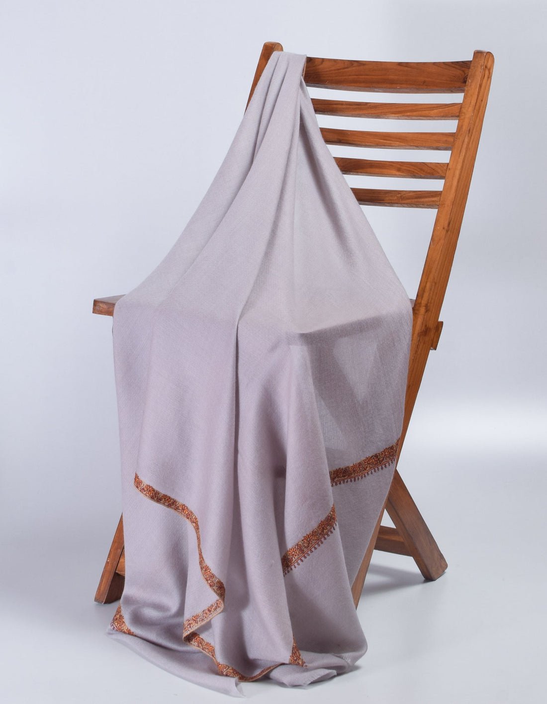 Pastel Grey Handwoven Sozni Embroidered Cashmere Pashmina Shawl