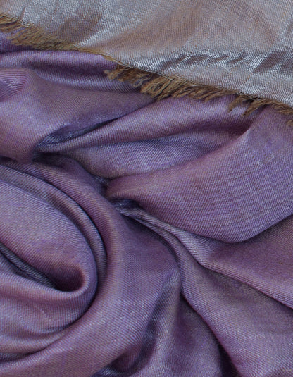 Saffron Silver Zari Handwoven Reversible Cashmere Pashmina Shawl - Kashmir Box