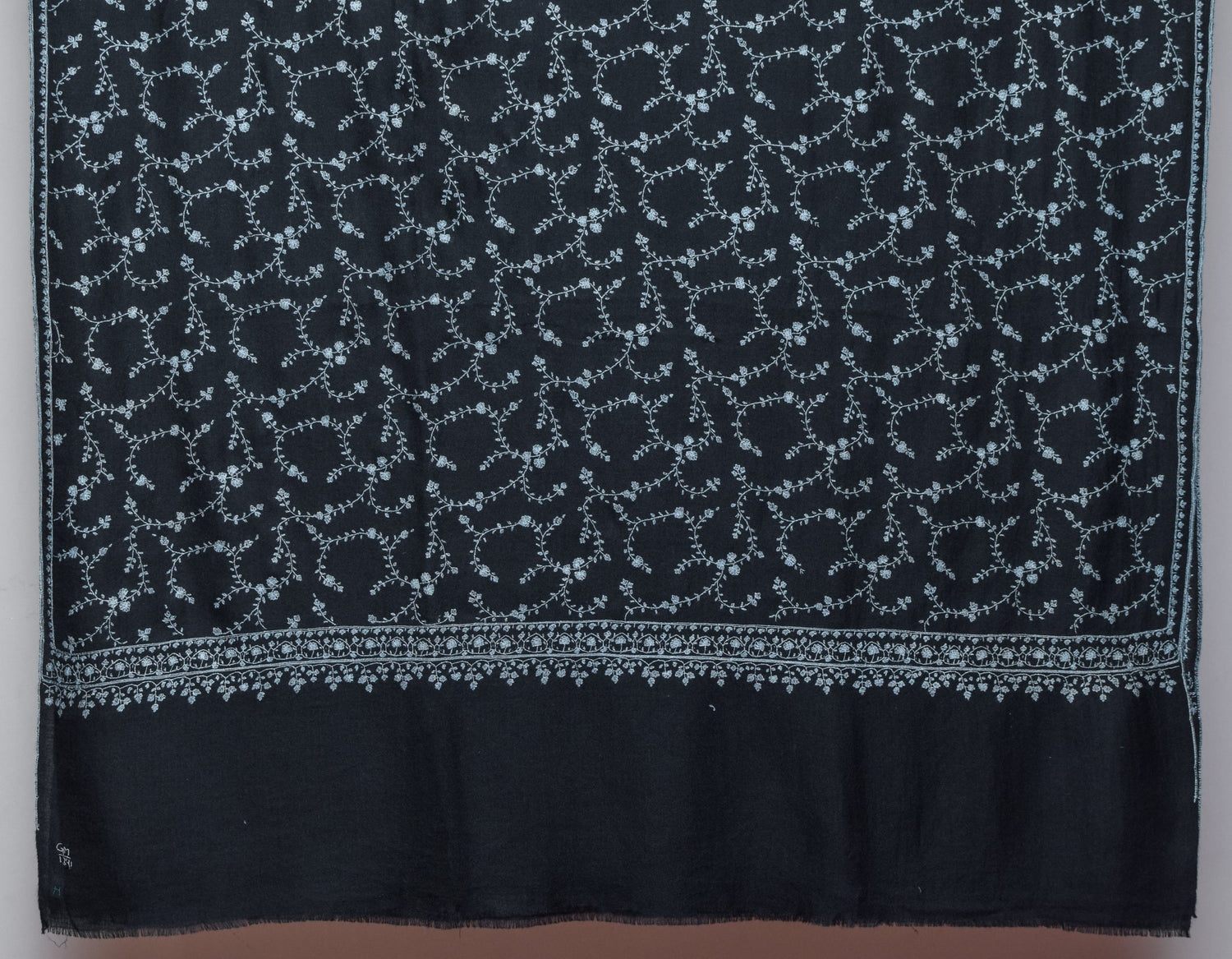 Black Handwoven Pastel Jaali Embroidered Cashmere Pashmina Shawl