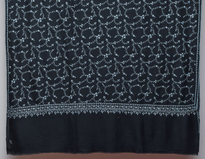 Black Handwoven Pastel Jaali Embroidered Cashmere Pashmina Shawl