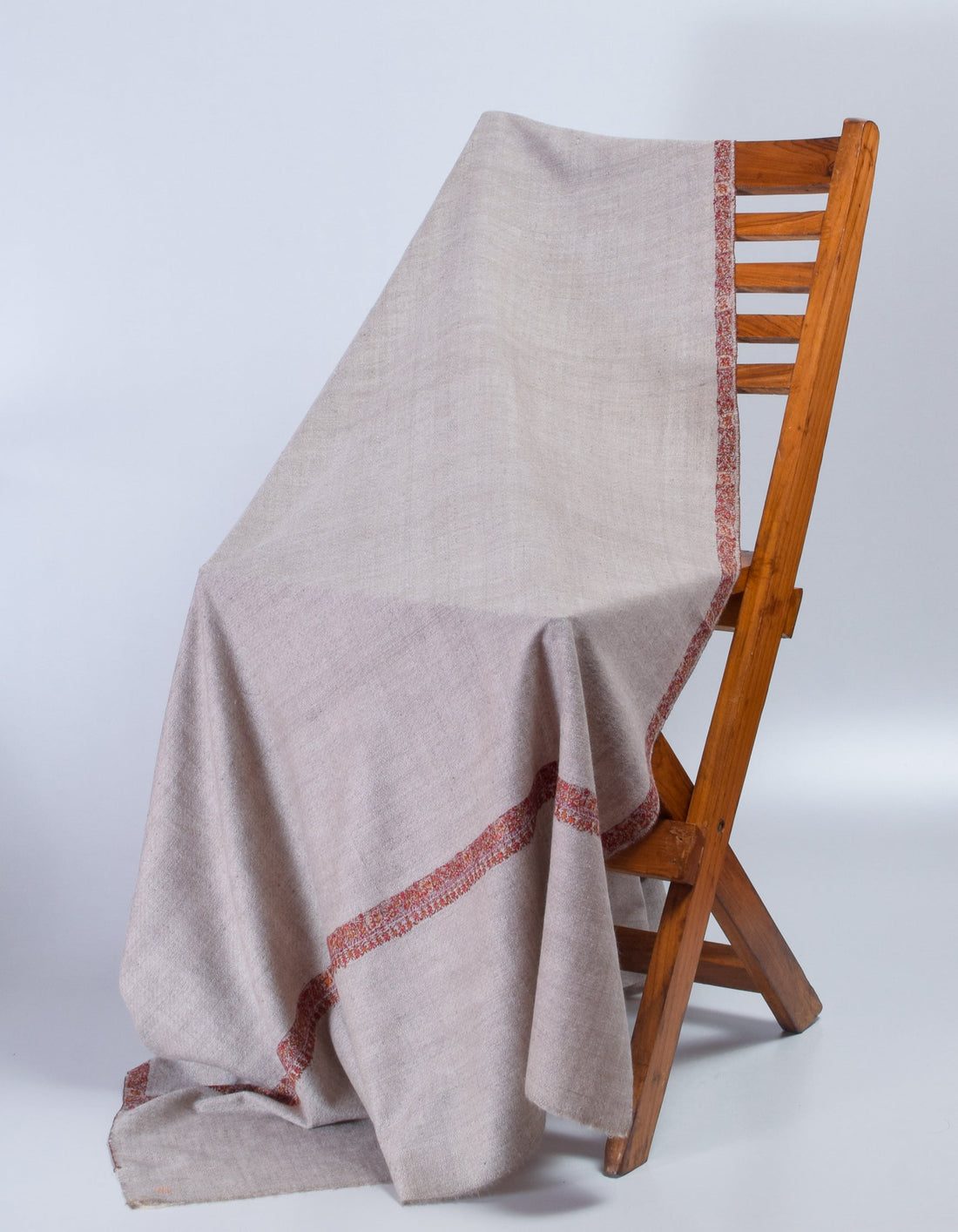 Pastel Grey Handwoven Sozni Embroidered Cashmere Pashmina Shawl