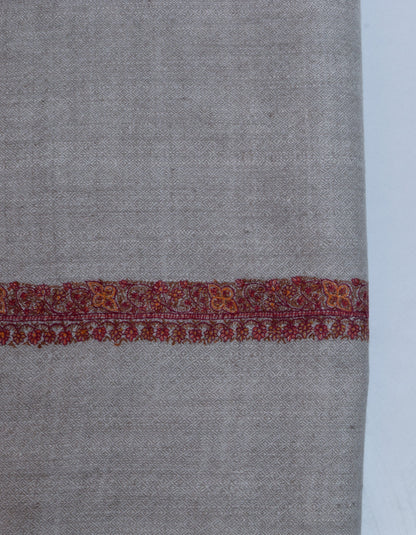 Pastel Grey Handwoven Sozni Embroidered Cashmere Pashmina Shawl