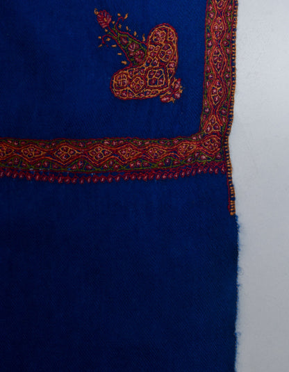 Royal Blue Handwoven Sozni Border Embroidered Cashmere Pashmina Shawl