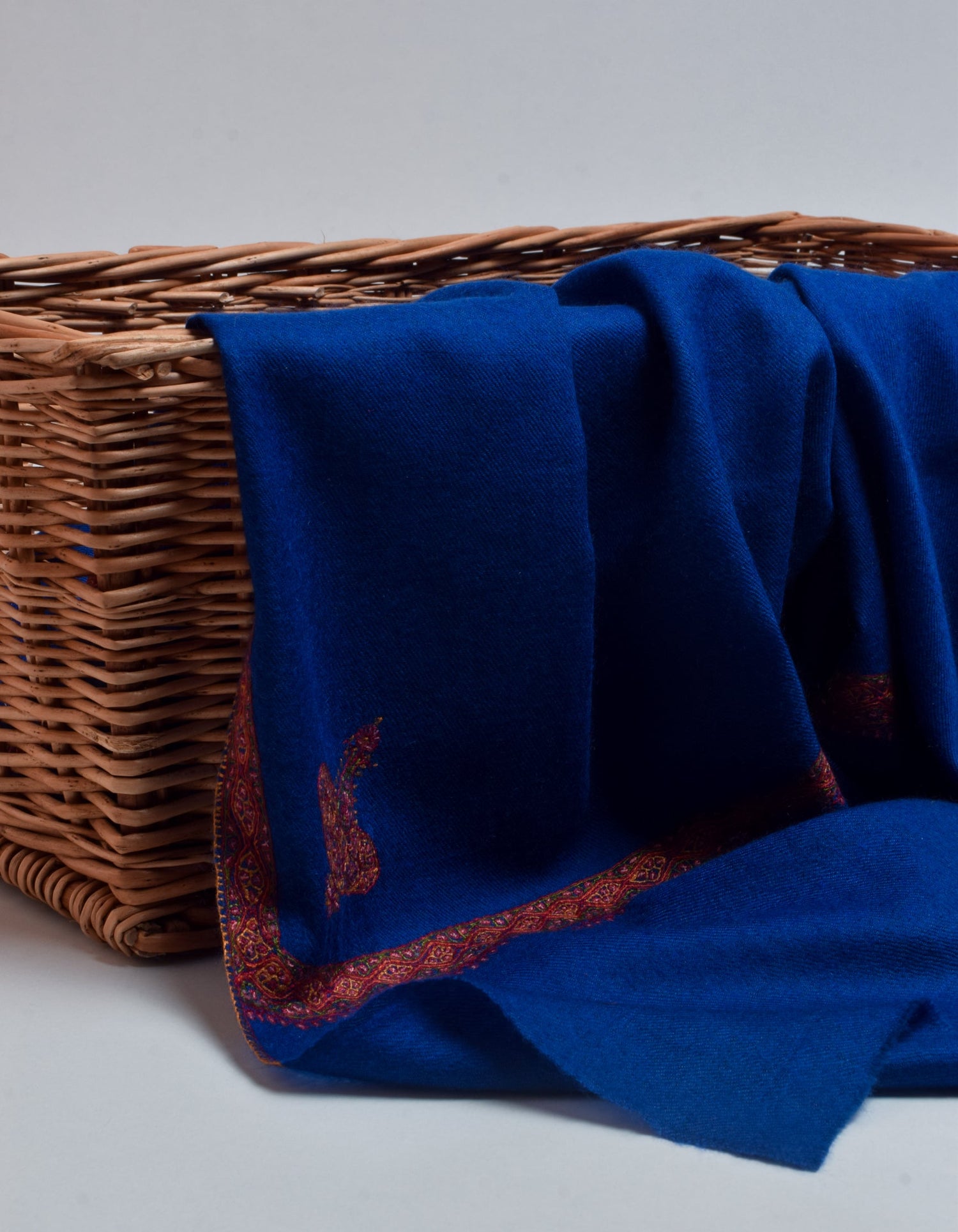 Royal Blue Handwoven Sozni Border Embroidered Cashmere Pashmina Shawl