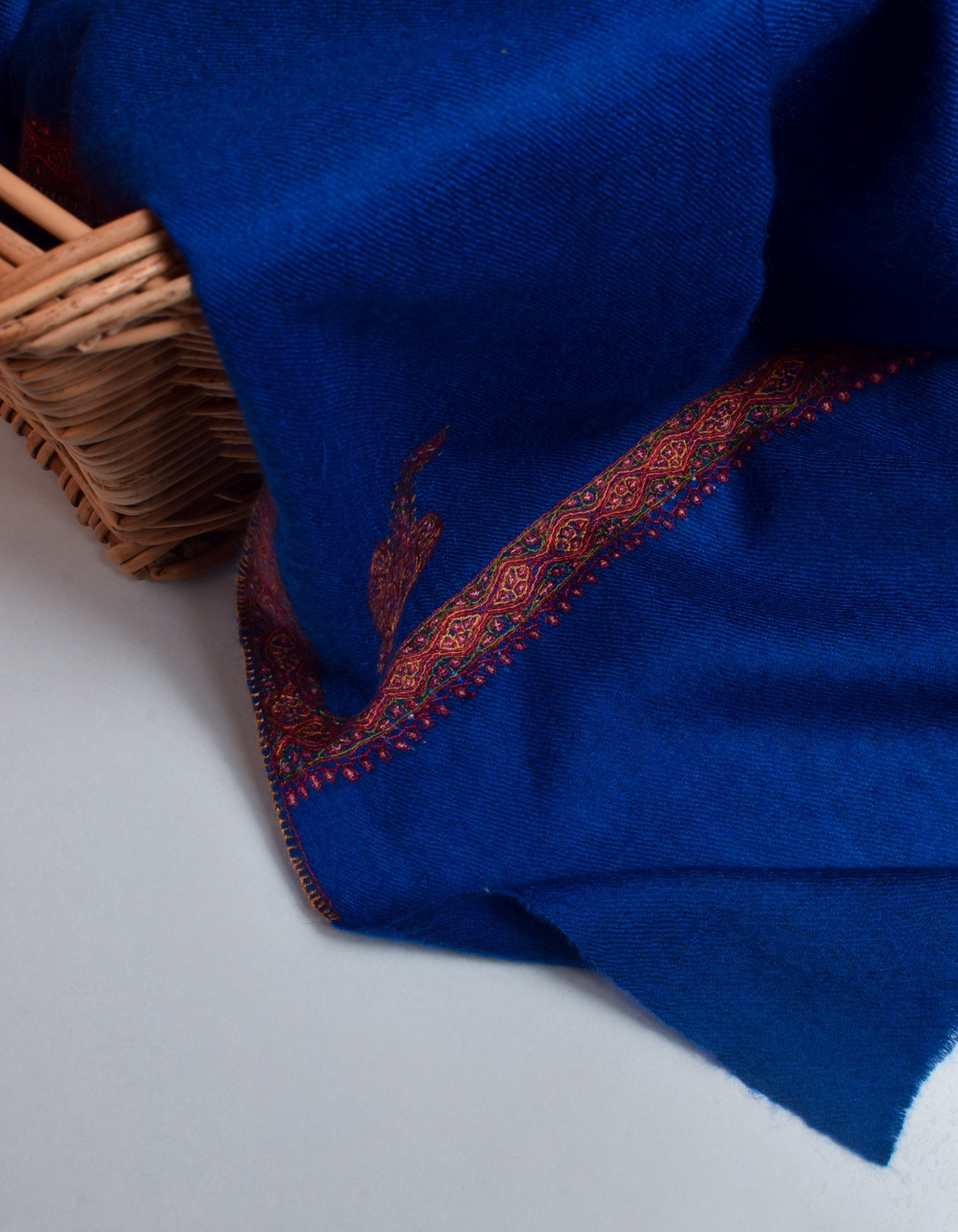 Royal Blue Handwoven Sozni Border Embroidered Cashmere Pashmina Shawl