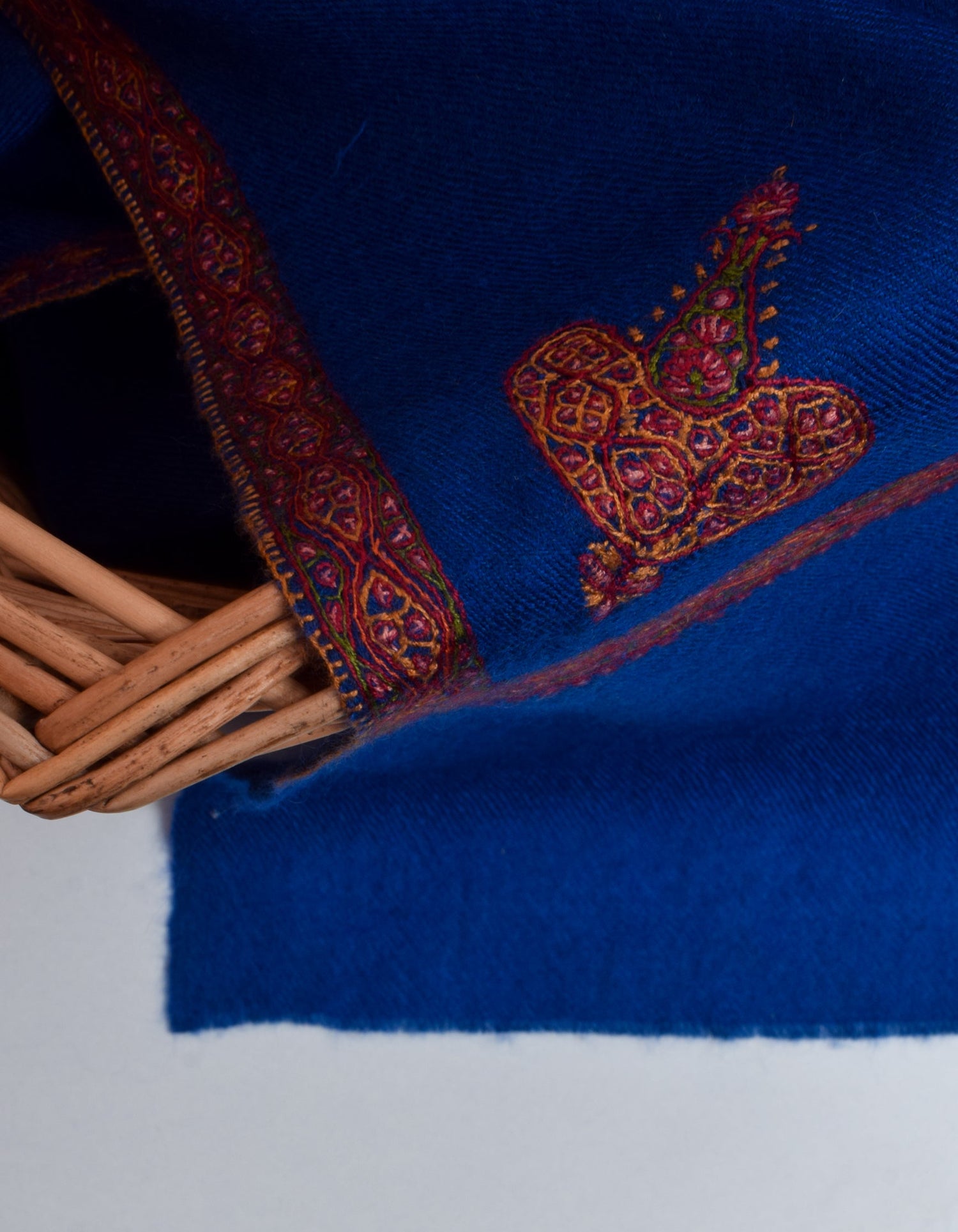 Royal Blue Handwoven Sozni Border Embroidered Cashmere Pashmina Shawl