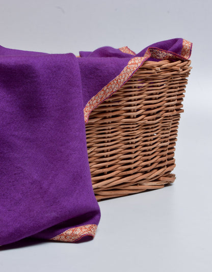 Royal Purple Handwoven Sozni Border Embroidered Cashmere Pashmina Shawl - Kashmir Box