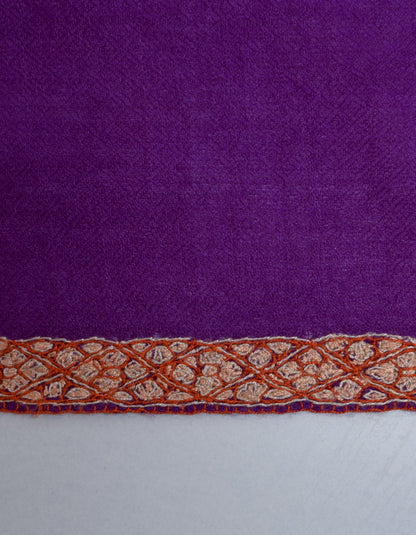 Royal Purple Handwoven Sozni Border Embroidered Cashmere Pashmina Shawl