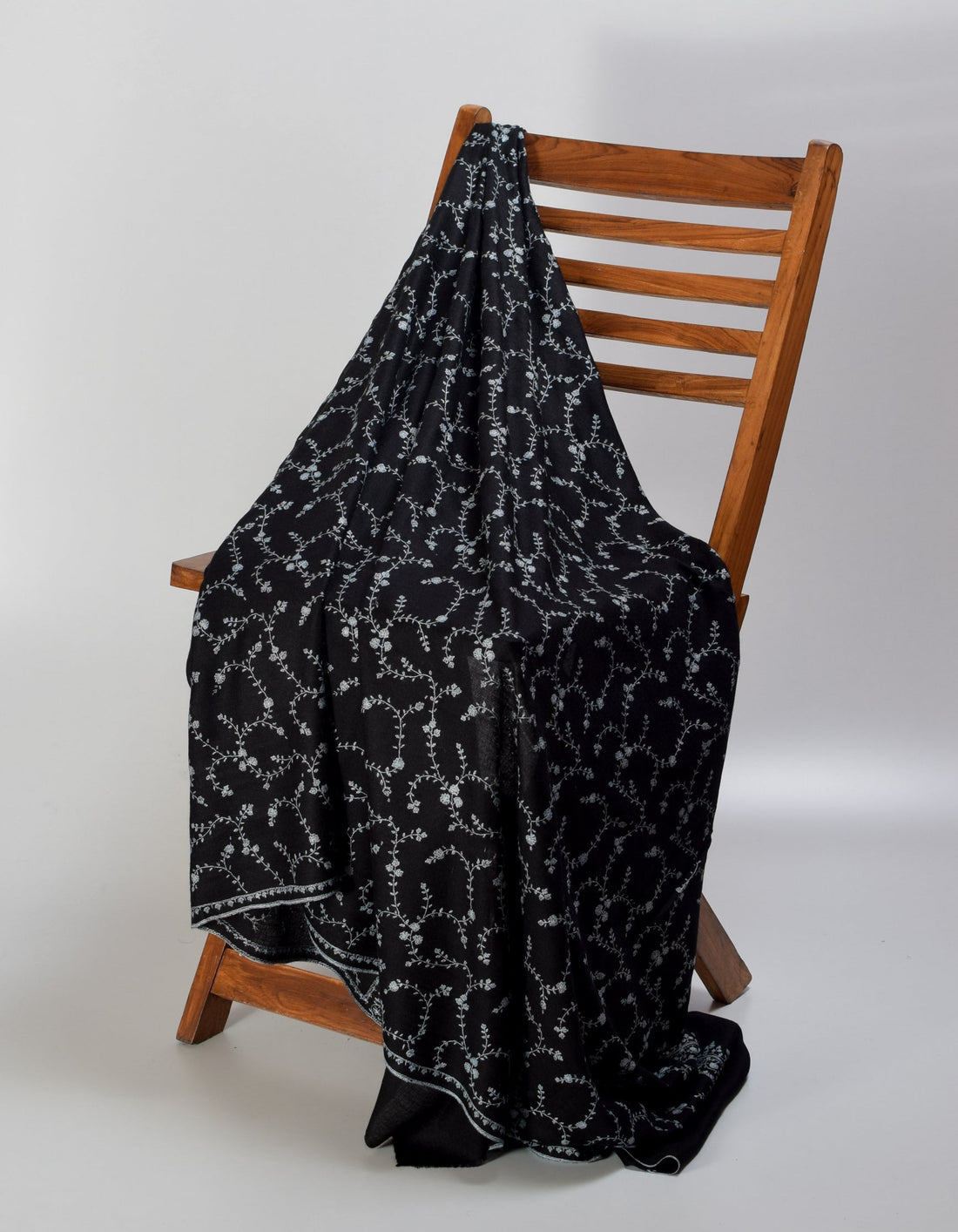 Black Handwoven Pastel Jaali Embroidered Cashmere Pashmina Shawl