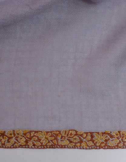Cool Grey Handwoven Sozni Border Embroidered Cashmere Pashmina Shawl - Kashmir Box